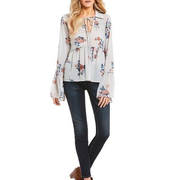 Anthropologie JUNE & HUDSON bell sleeve floral top blouse - Picture 1 of 7